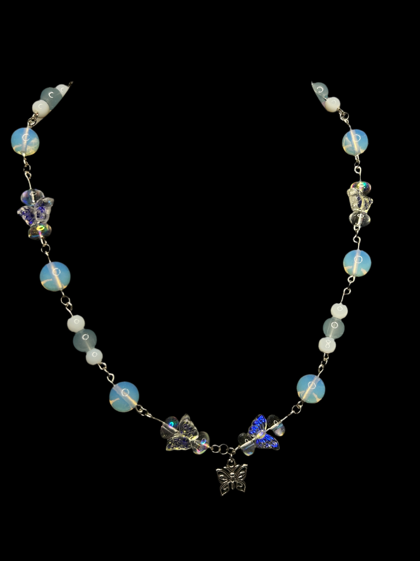 Beautiful Blue Iridescent and Butterfly Necklace with Butterfly Charm