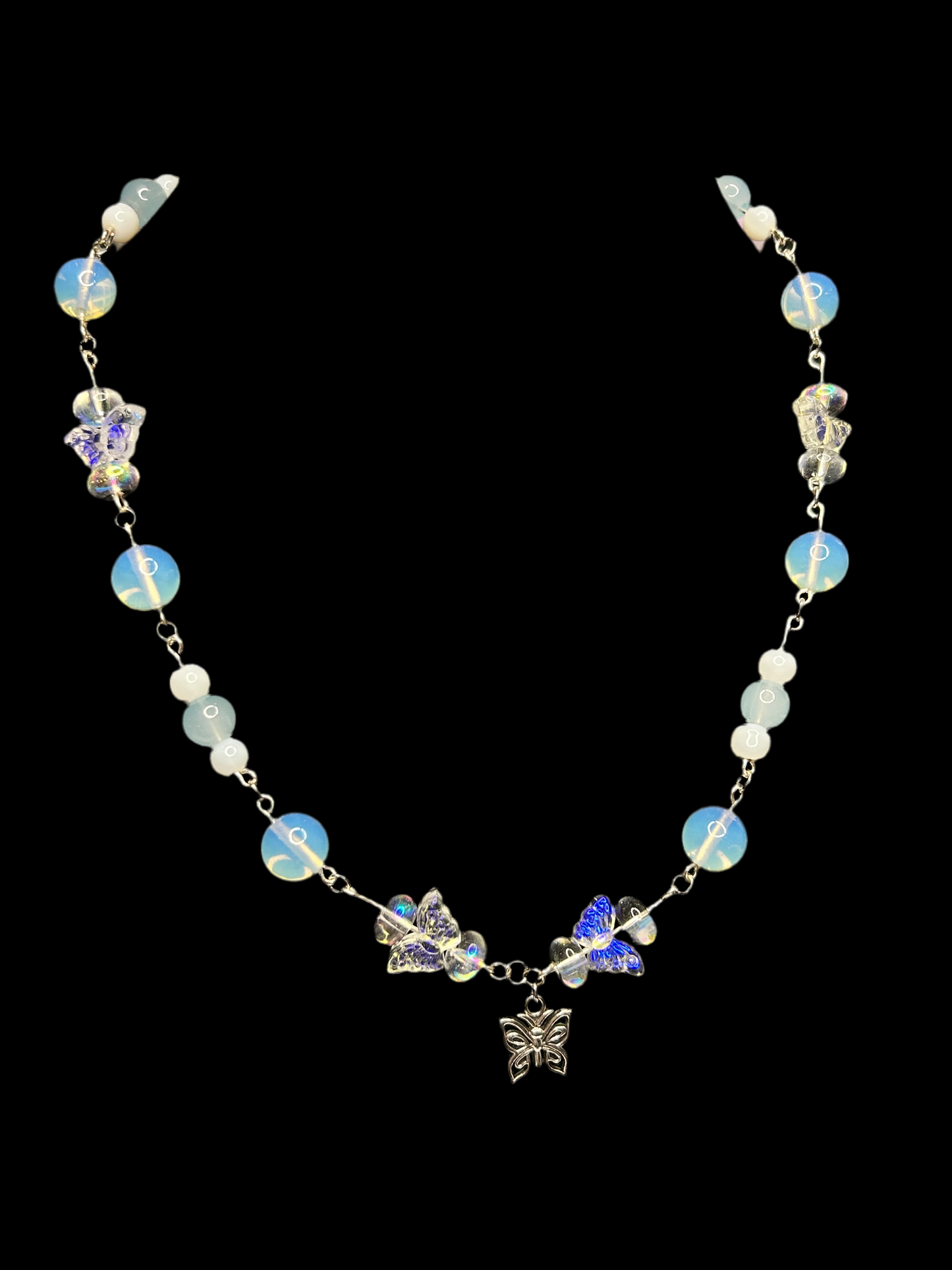 Beautiful Blue Iridescent and Butterfly Necklace with Butterfly Charm